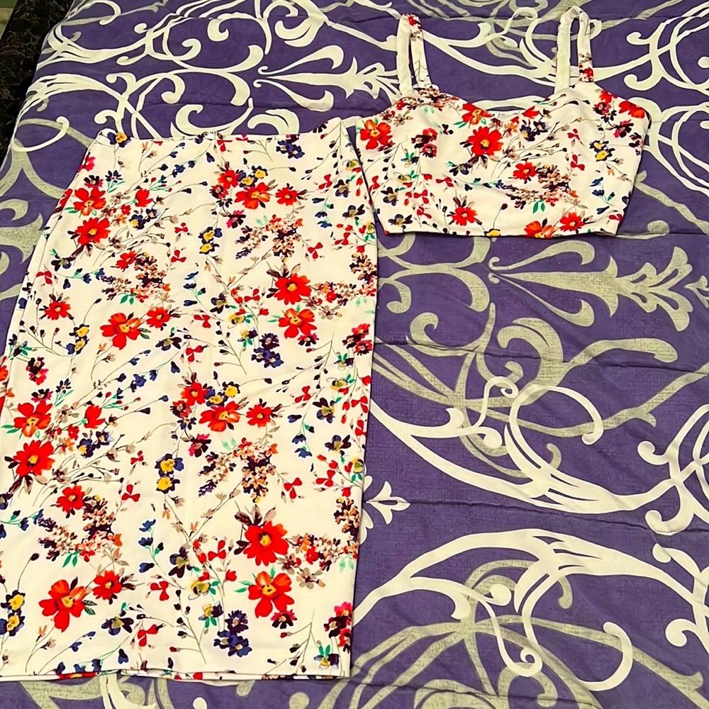 A multi colored floral semi formal set from Express